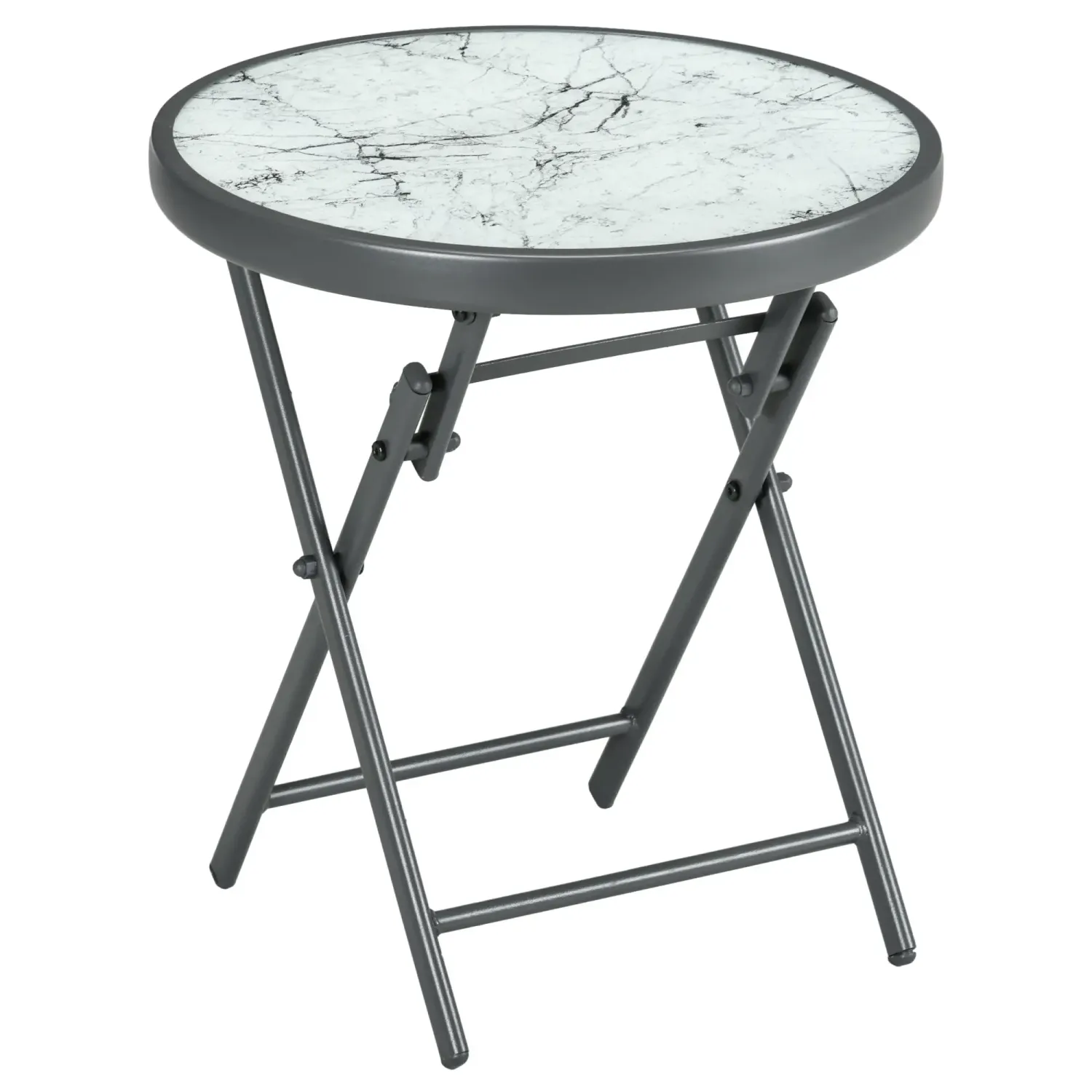 Klappbarer Beistelltisch, Outdoor-Klapptisch, mit Tischplatte aus gehärtetem Glas, für Terrasse, 45 x 45 x 50 cm, Weiss