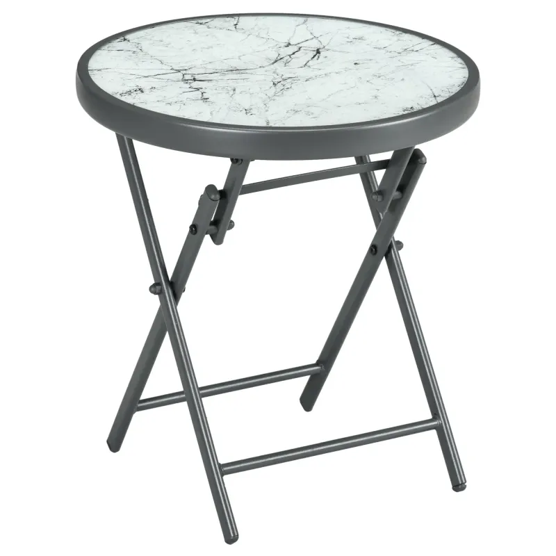 Klappbarer Beistelltisch, Outdoor-Klapptisch, mit Tischplatte aus gehärtetem Glas, für Terrasse, 45 x 45 x 50 cm, Weiss