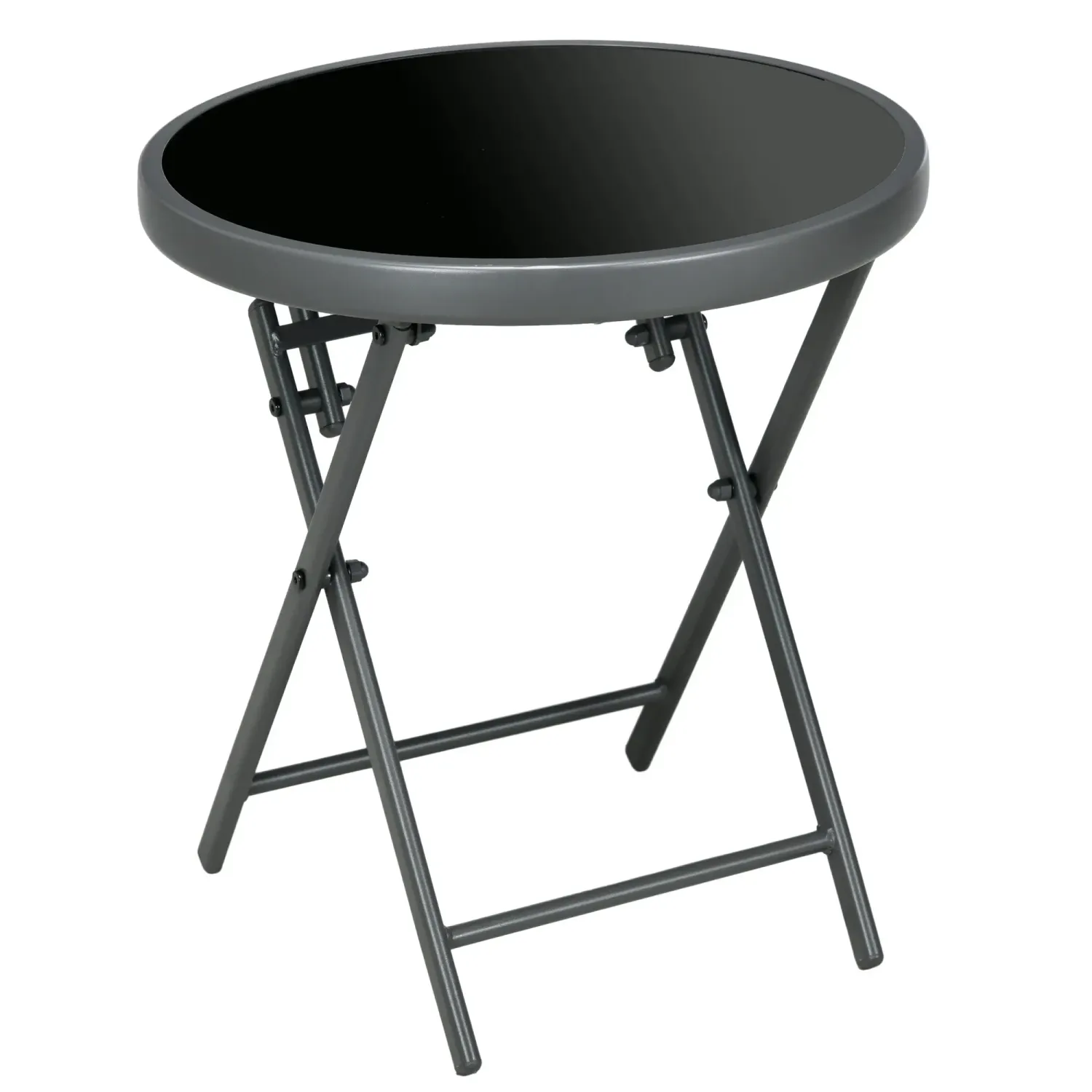 Klappbarer Glastisch, Outdoor-Klapptisch, mit Tischplatte aus gehärtetem Glas, für Terrasse, 45 x 45 x 50 cm Schwarz