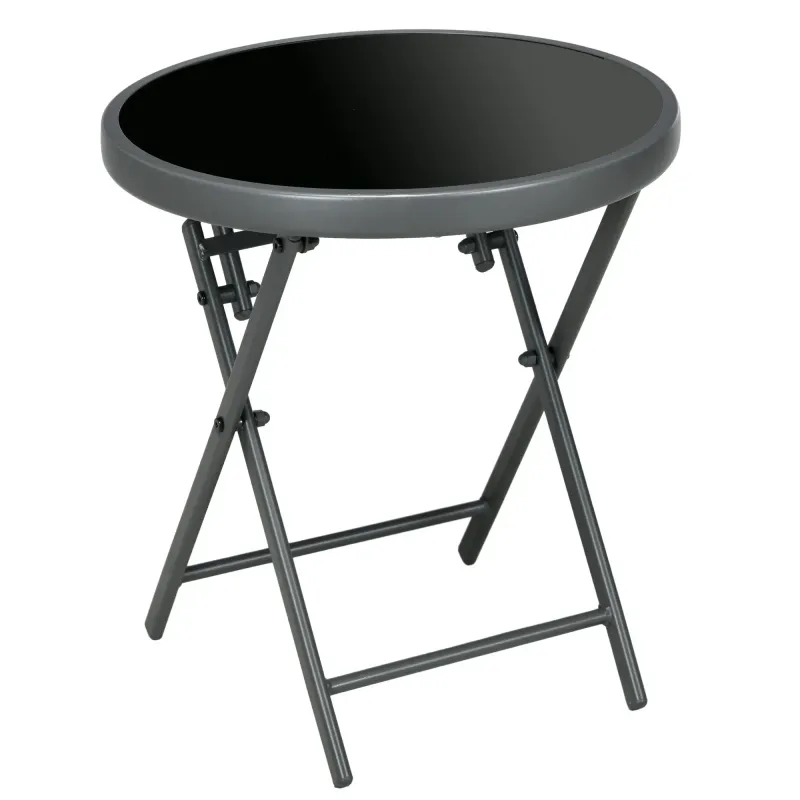 Klappbarer Glastisch, Outdoor-Klapptisch, mit Tischplatte aus gehärtetem Glas, für Terrasse, 45 x 45 x 50 cm Schwarz