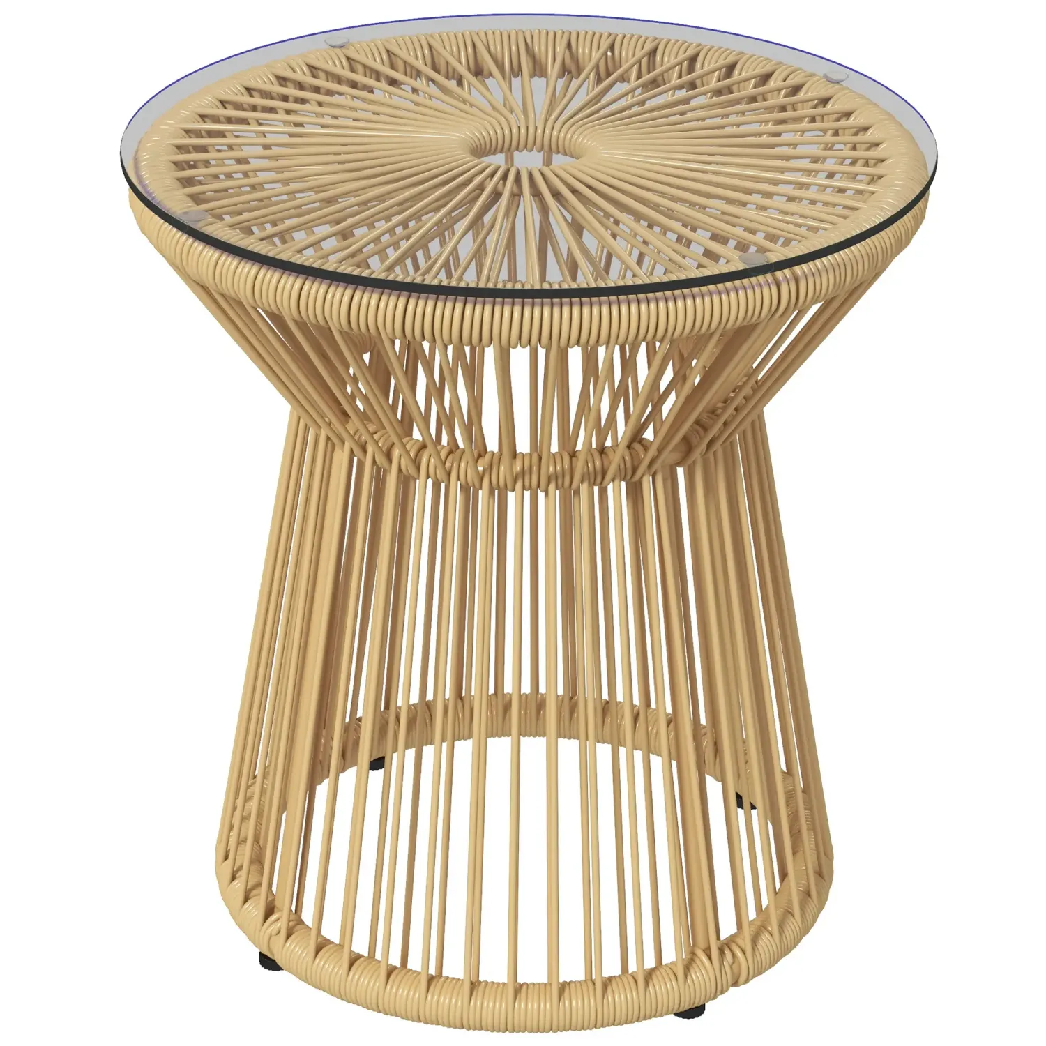 Rattan-Outdoor-Beistelltisch Boho-Stil Gartentisch Glasplatte, 40 cm x 40 cm x 42 cm Beige