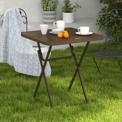 Klapptisch, Rattan-Gartentisch stilvoll gemütlich chic 60L x 60B x 71H cm Metall HDPE braun