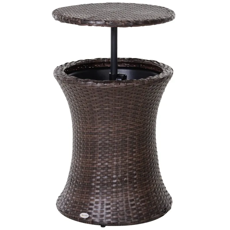 2-in-1 Rattan-Beistelltisch mit Eiswürfelbehälter Ø 48 x 83H cm braun