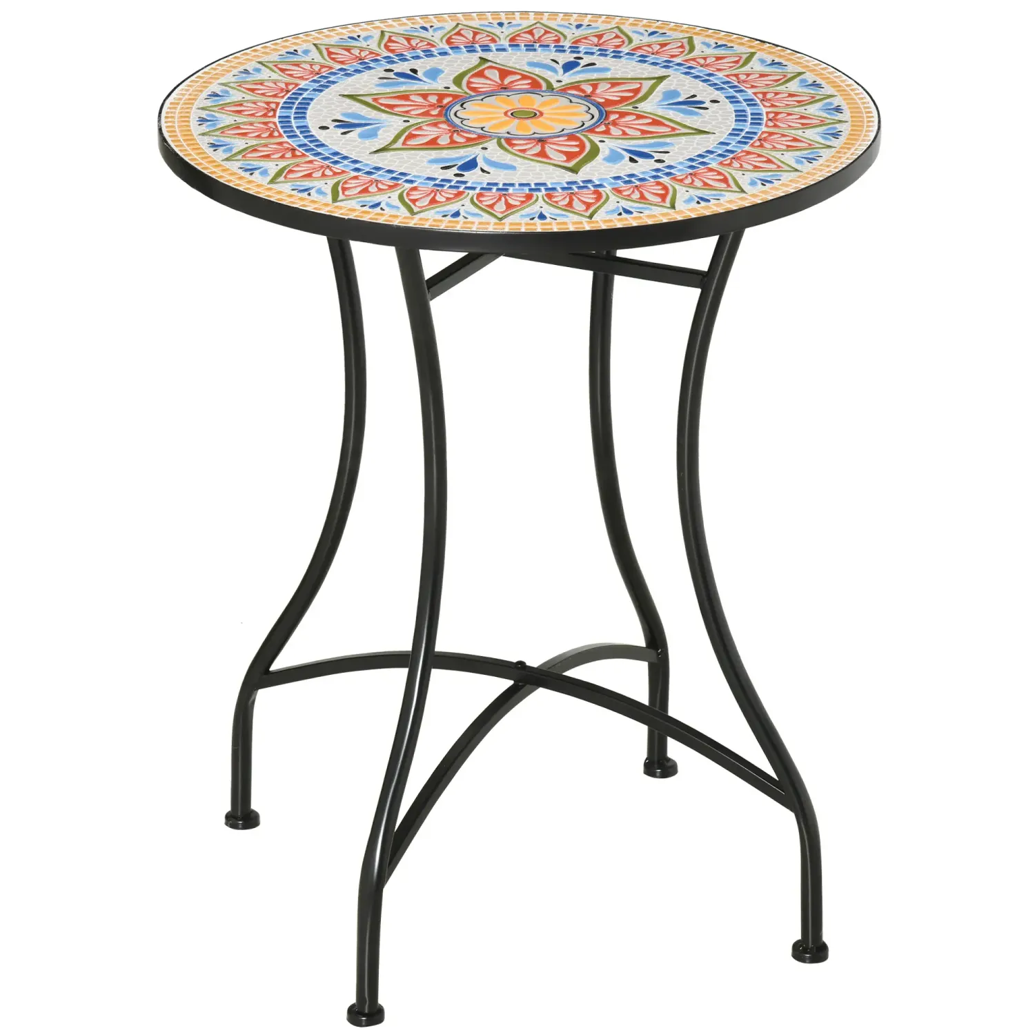 Gartentisch Mosaiktisch rund Bistrotisch Beistelltisch Keramik Metall Rot+Blau+Weiss Ø60 cm