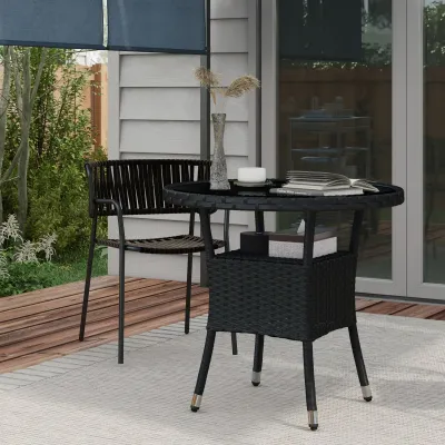 Rattan-Gartentisch rund mit gehärteter Glasplatte und Ablagefach im gemütlich-schicken Stil Ø80 x 75H cm