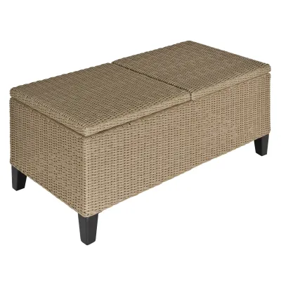 Rattan-Garten-Beistelltisch, Aufbewahrungskiste mit Stauraum, khaki, 103 x 50 x 45,5 cm