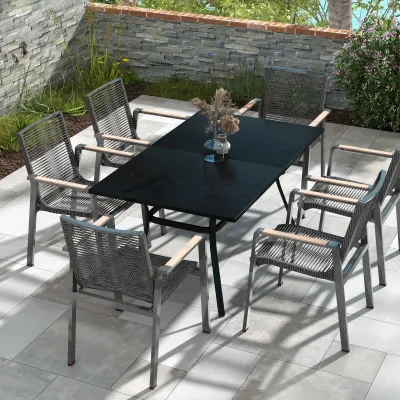 Gartentisch Terrassentisch rechteckig für 6 Personen Schwarz