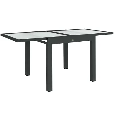 Ausziehbarer Gartentisch, gross, ausgeklappt 160L x 80L x 75H cm Alu Anthrazit