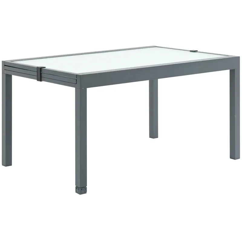 Ausziehbarer Gartentisch mit gehärteter Glasplatte Outdoor Aluminium Grau Weiss