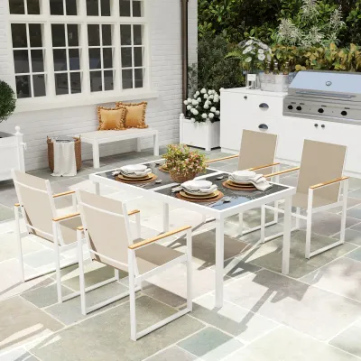 5-tlg. Gartenmöbel-Set, Outdoor-Tisch aus Hartglas, 4 Stühle, Terrassenmöbel, Mehrfarbig