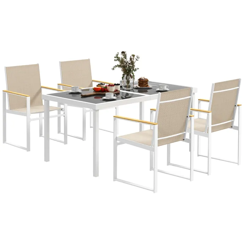 5-tlg. Gartenmöbel-Set, Outdoor-Tisch aus Hartglas, 4 Stühle, Terrassenmöbel, Mehrfarbig