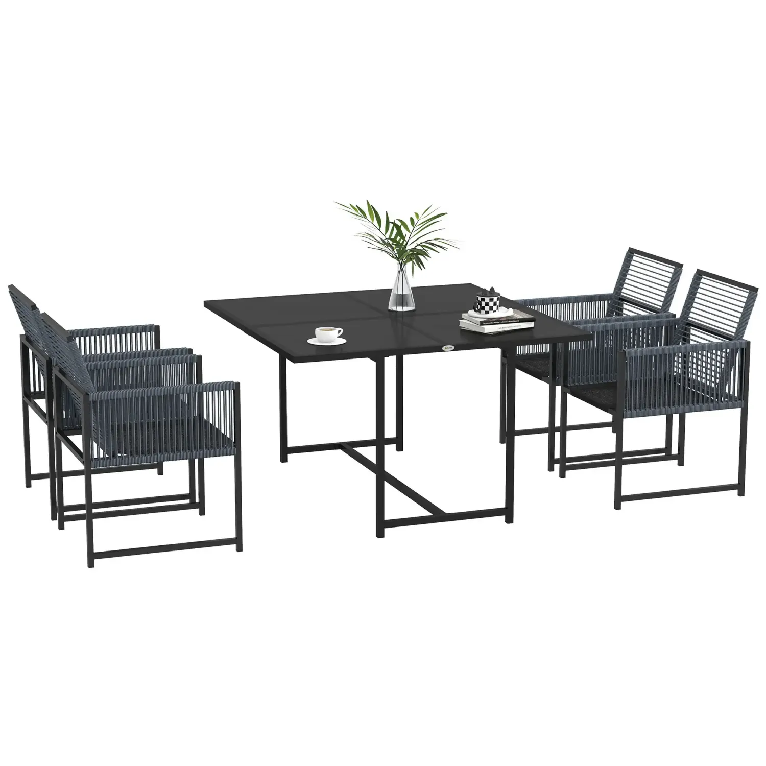 5-teiliges Gartenmöbel-Set, Gartensitzgruppe, Outdoor-Essgruppe, wetterbeständig, 1 Tisch, 4 Stühle, Grau