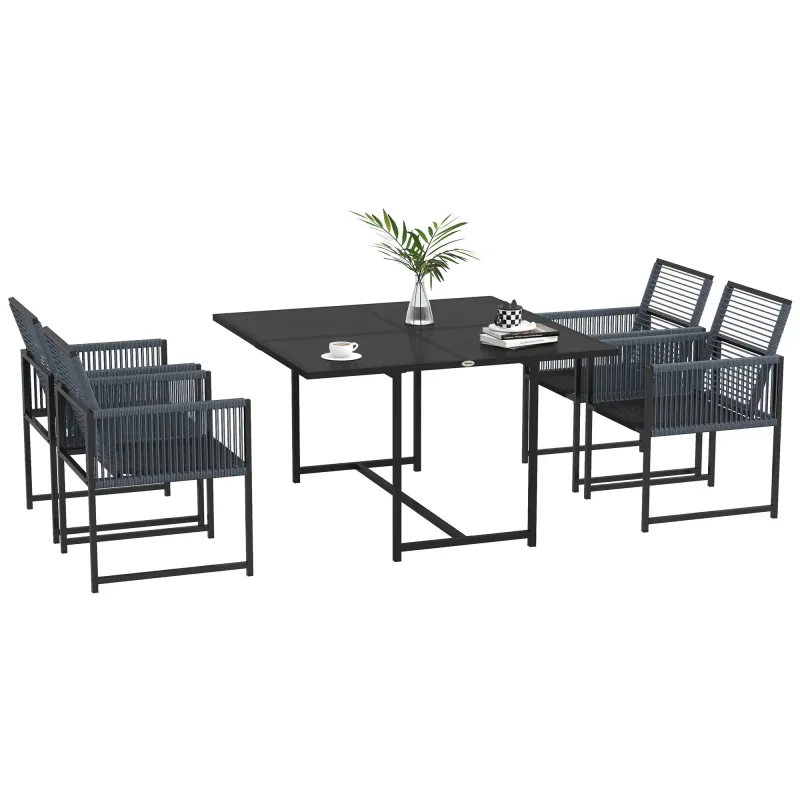 5-teiliges Gartenmöbel-Set, Gartensitzgruppe, Outdoor-Essgruppe, wetterbeständig, 1 Tisch, 4 Stühle, Grau