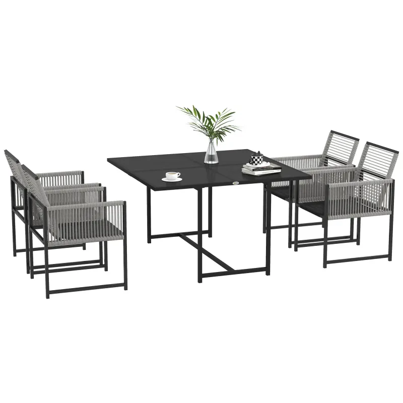 5-teiliges Gartenmöbel-Set, Gartensitzgruppe, Outdoor-Essgruppe, wetterbeständig, 1 Tisch, 4 Stühle, Schwarz