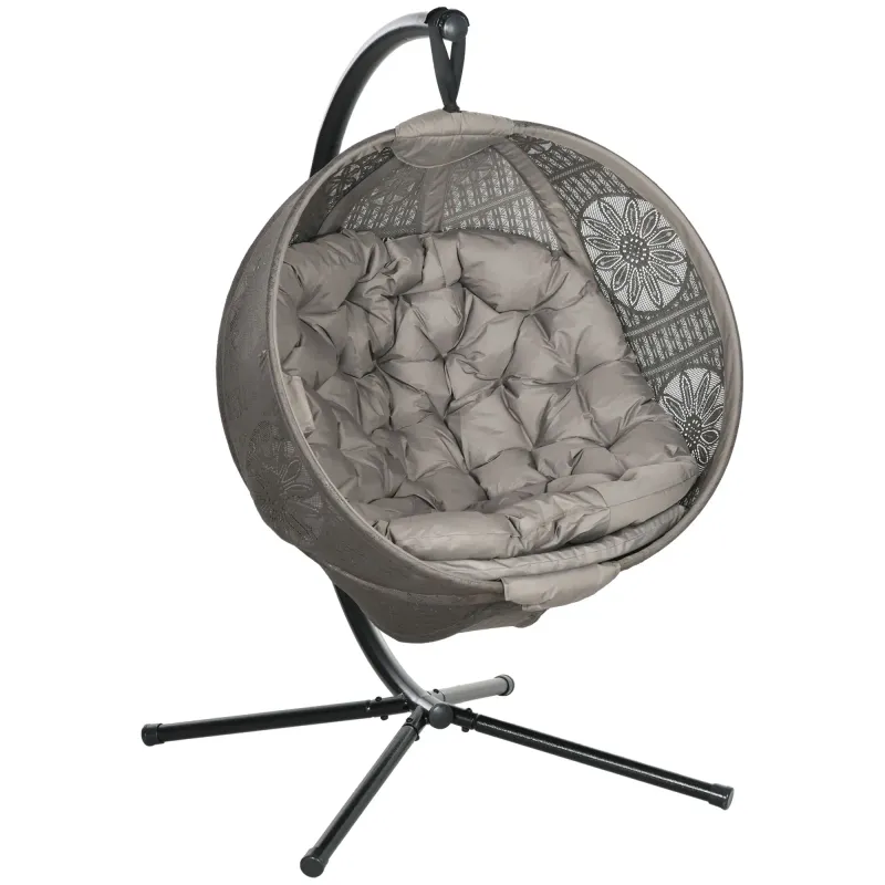 Hängesessel Gartensessel Korbsessel, Boho-Stil, 116 x 125 x 172 cm, Sand + Schwarz