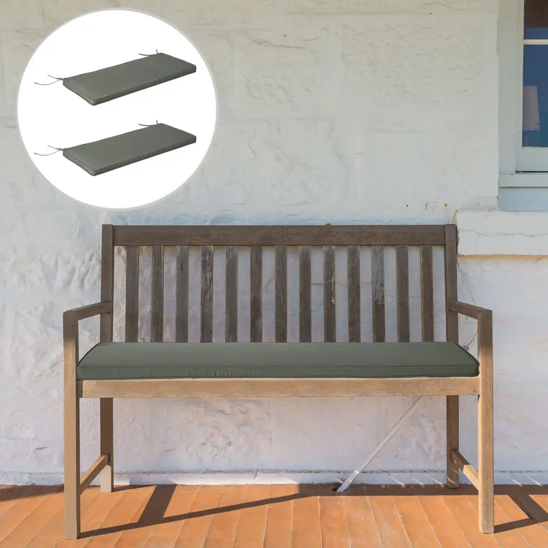 Set mit 2 abnehmbaren Gartenbankauflagen -120L x 50B cm - Füllung 5 cm - Bindeschnüre - Grau