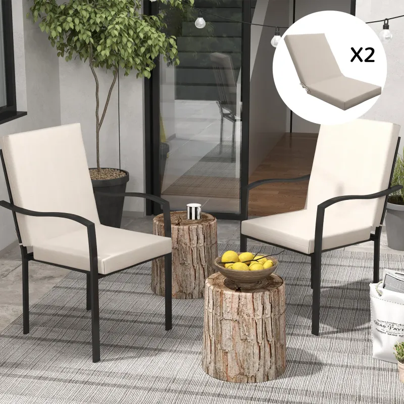 Set mit 2 Sitzauflagen für Stuhl mit Rückenlehne mit Befestigungsriemen Polsterung 8 cm, 112L x 51B cm, Beige