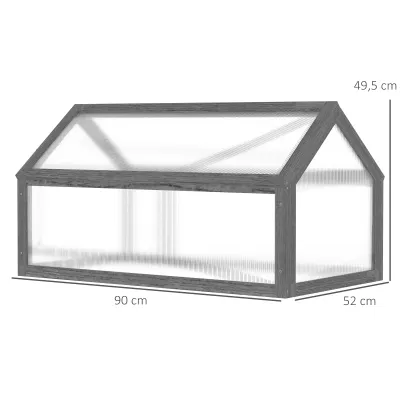 Mini-Gewächshaus, Frühbeet, Polycarbonat-Platten, Belüftungsöffnung, 90L x 52B x 49,5H cm, Grau