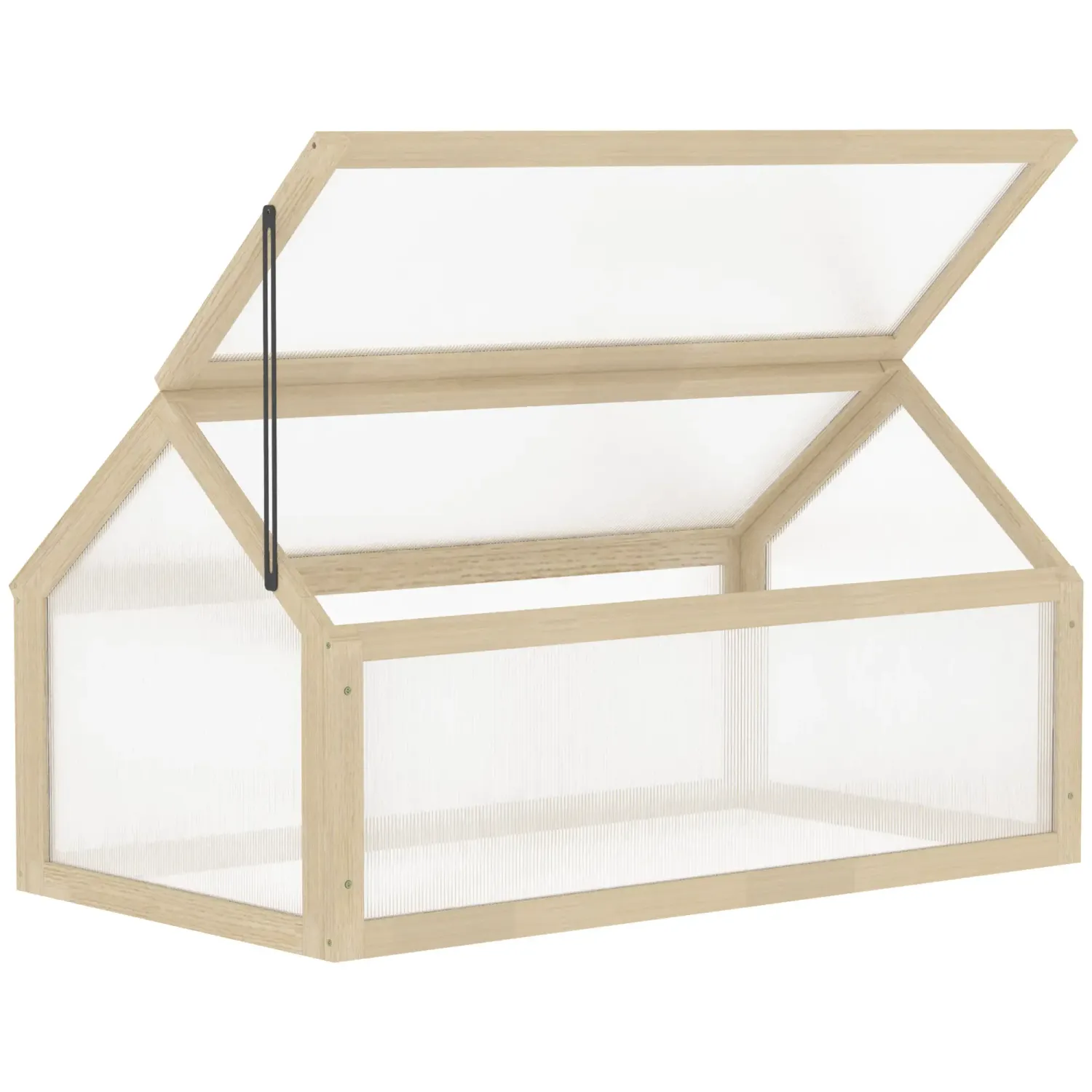 Mini-Gewächshaus, Frühbeet aus Holz, Polycarbonat-Platten, Belüftungsöffnung, 90L x 52B x 49,5H cm, Natur