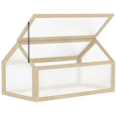 Mini-Gewächshaus, Frühbeet aus Holz, Polycarbonat-Platten, Belüftungsöffnung, 90L x 52B x 49,5H cm, Natur
