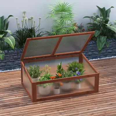 Mini-Gewächshaus, Kleines Frühbeet für den Garten, mit PC-Platten, 100L x 65B x 40H cm, braun