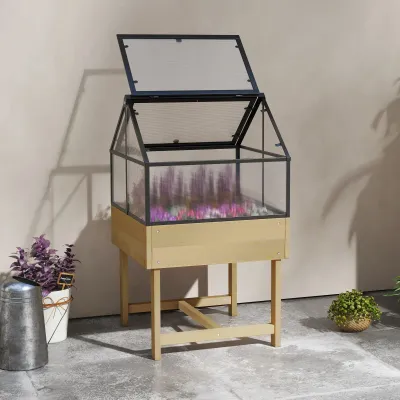 Erhöhtes Frühbeet, Gewächshaus, 60L x 57B x 103H cm doppeltes öffenbares Dach aus Polycarbonat, Stahl, Tannenholz