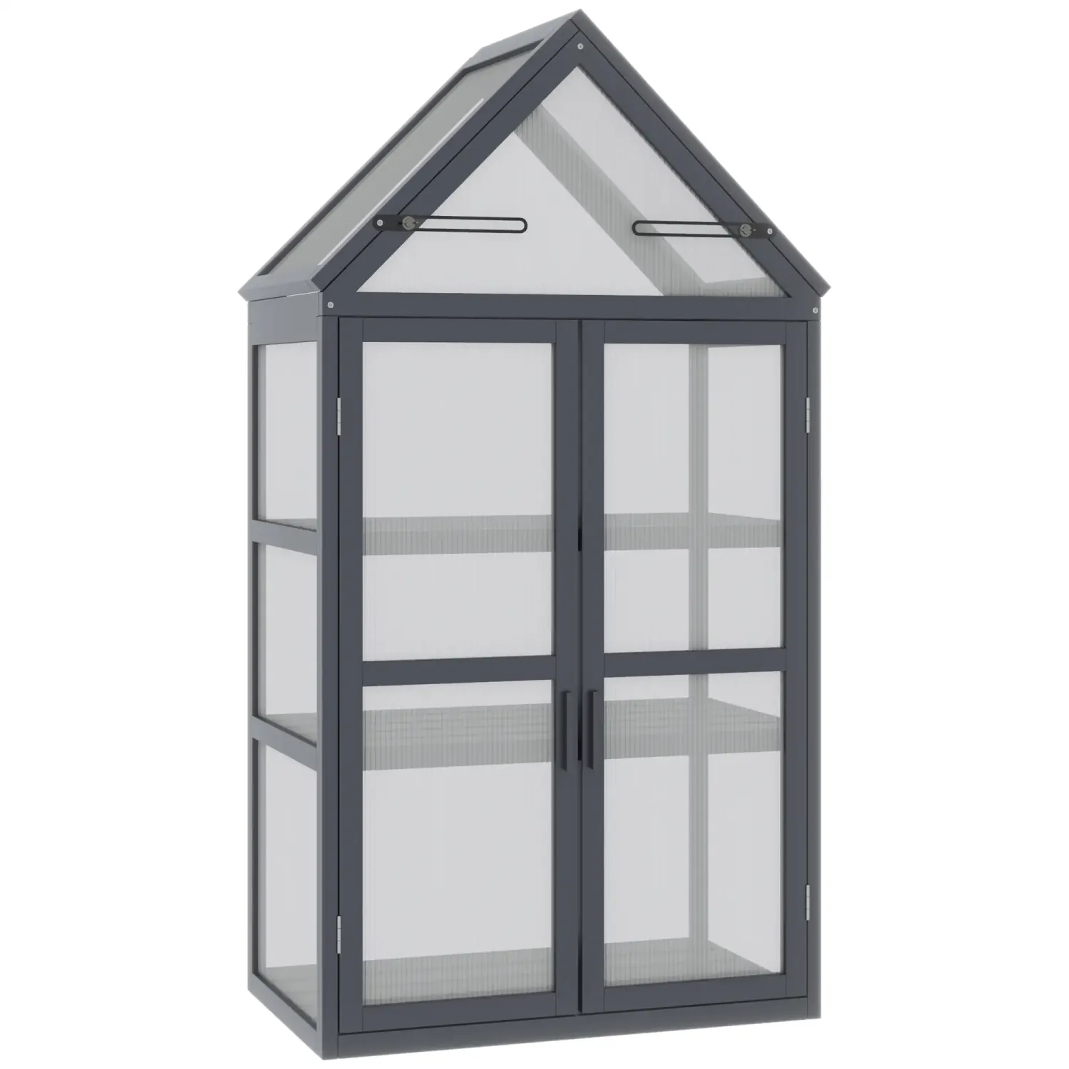 Mini Gewächshaus 3 Ebenen Treibhaus Pflanzenbeet mit aufklappbarem Dach Doppeltüren aus Holz Polycarbonat wetterfest Natur 70,5 x 42 x 132 cm