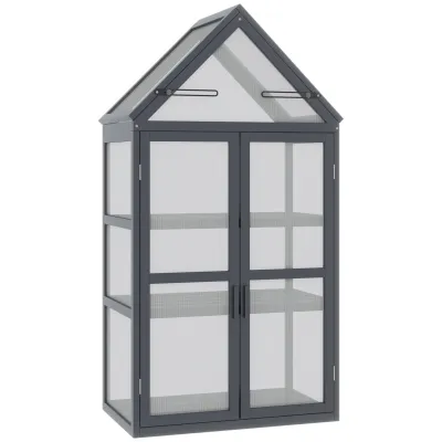 Mini Gewächshaus 3 Ebenen Treibhaus Pflanzenbeet mit aufklappbarem Dach Doppeltüren aus Holz Polycarbonat wetterfest Natur 70,5 x 42 x 132 cm