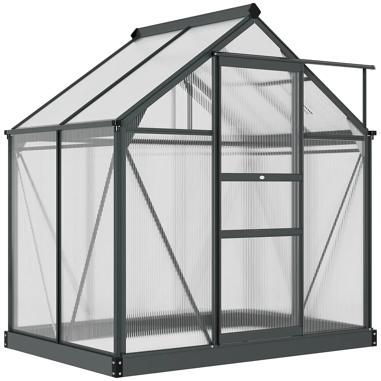 Gewächshaus Treibhaus Frühbeet, Dachfenster, begehbar, verzinkter Sockel, wetterbeständig, 190 cm x 132 cm x 201cm, Grau