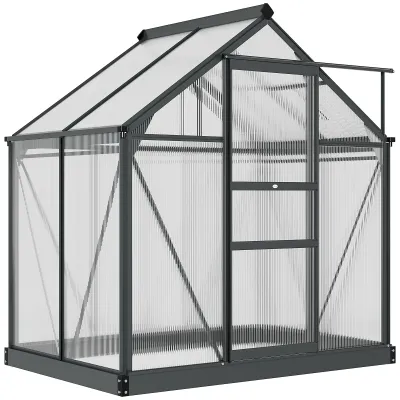 Gewächshaus Treibhaus Frühbeet, Dachfenster, begehbar, verzinkter Sockel, wetterbeständig, 190 cm x 132 cm x 201cm, Grau