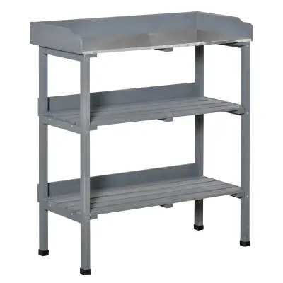 Pflanztisch Gärtnertisch Blumentisch mit Metall Arbeitsfläche Garten Holz Grau 76 x 37 x 89 cm