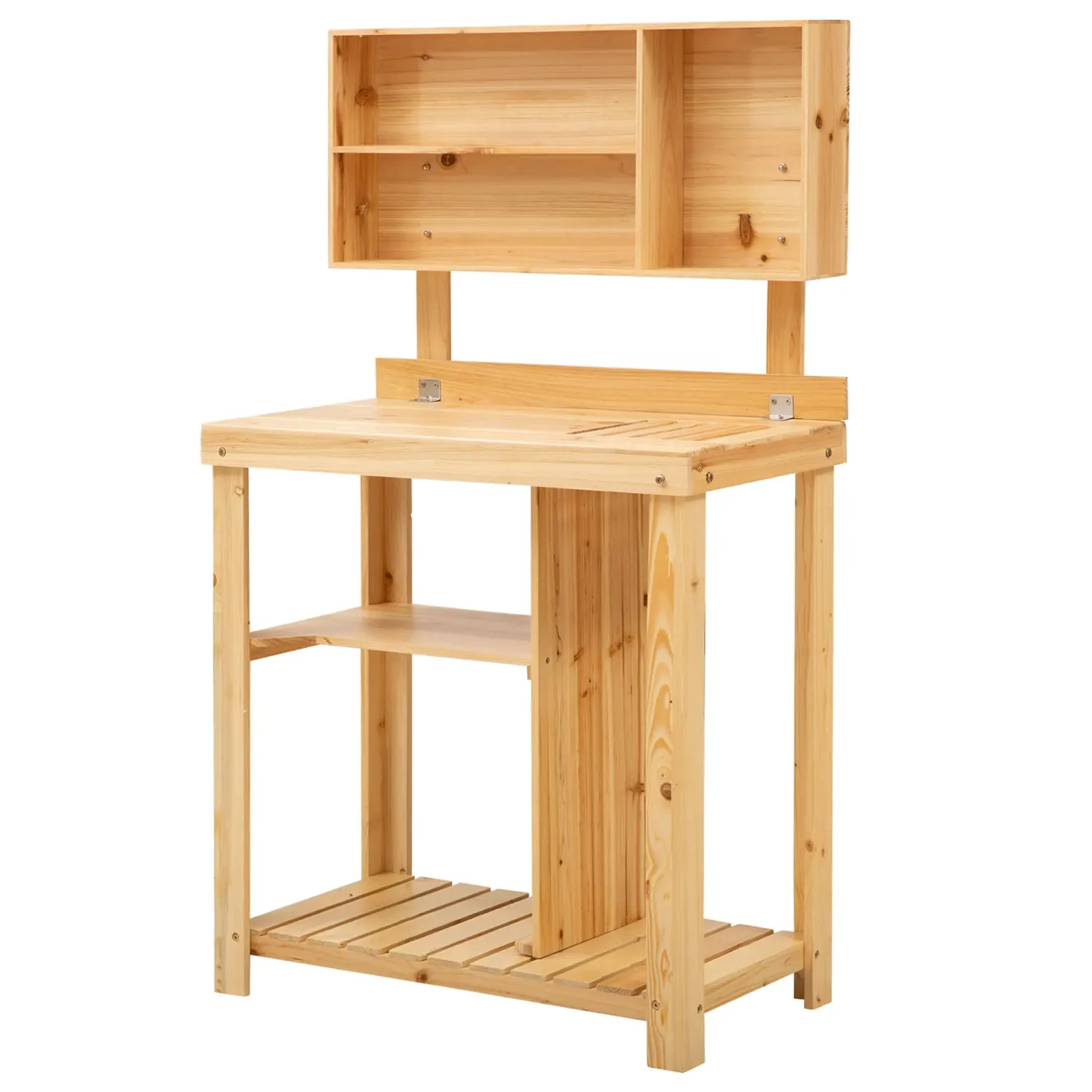 Pflanztisch Gartenarbeitstisch für Garten Balkon und Terrasse, Gartentisch mit Ablage, Blumenregal Blumenständer aus Tannenholz, 80 x 43 x 136,5 cm, Natur
