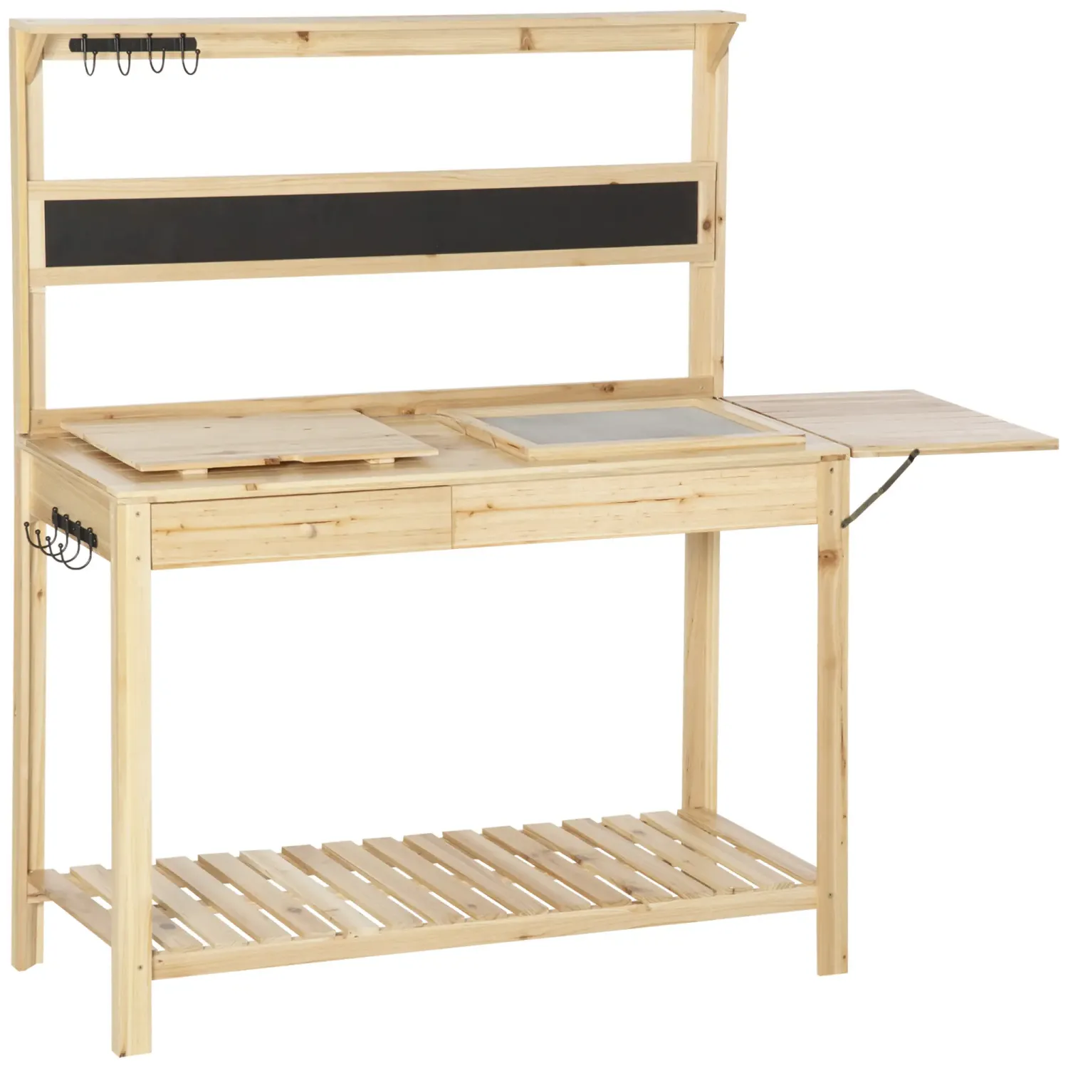 Pflanztisch mit 8 Haken + Schublade Natur 151 x 45,5 x 143 cm