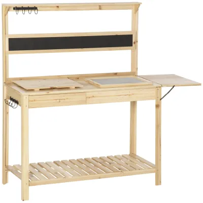 Pflanztisch mit 8 Haken + Schublade Natur 151 x 45,5 x 143 cm