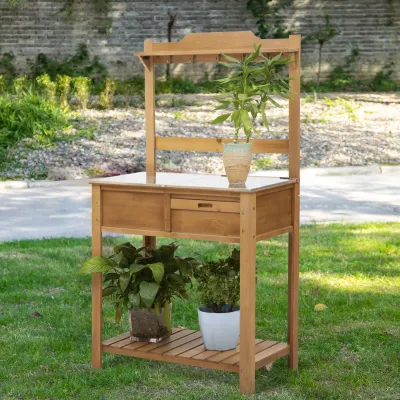 Pflanztisch mit verzinkter Arbeitsplatte 80 cm x 42 cm x 142 cm