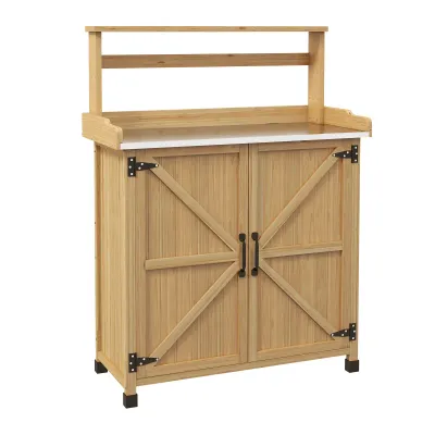 Pflanztisch Gartentisch mit Schrank und Regalen und verzinkter Arbeitsplatte Tannenholz