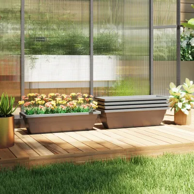 5er-Set Blumenkästen, Pflanzkasten aus Kunststoff für Terrasse, Garten, Balkon, 59 x 21 x 16 cm, Grau