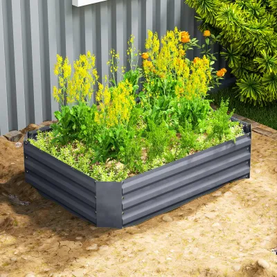 Hochbeet aus verzinktem Stahl Gartenbeet 120 x 90 x 30 cm Dunkelgrau