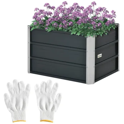 Hochbeet aus Stahl Gartenbeet Pflanzkasten Blumenkasten Blumenkübel mit Handschuhe Dunkelgrau 66 x 47 x 40 cm