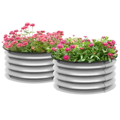 2er-Set Hochbeet Pflanzenbeet, modulares Hochbett, 2 Stück, ohne Boden, Ø60 x 30 cm, Silber