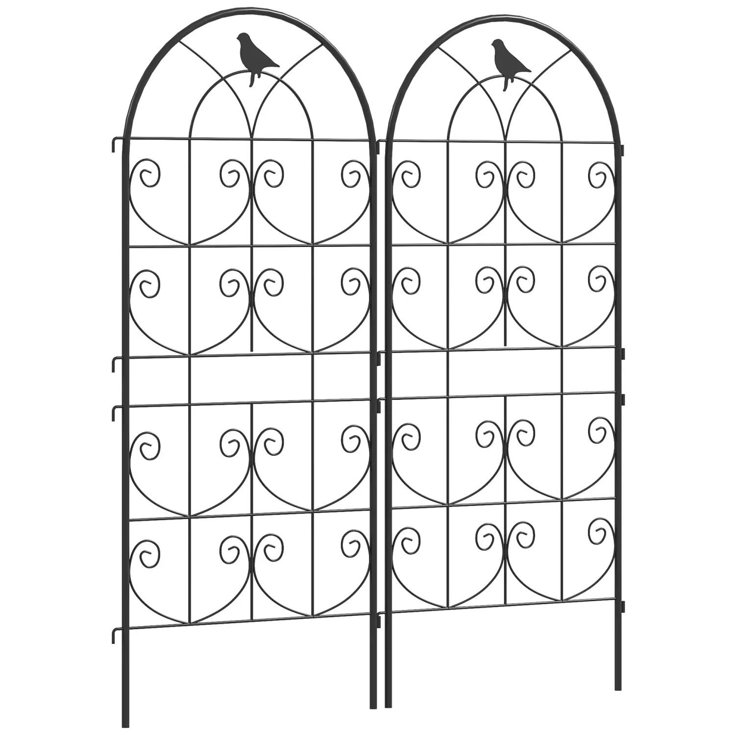 Rankgitter, Rosengitter Metall 2er Set zum Stecken rostfrei mit Vogeldesign 50x120 cm Schwarz