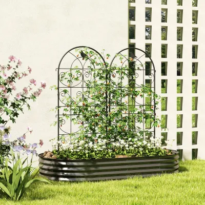 Rankgitter, Rosengitter Metall 2er Set zum Stecken rostfrei mit Vogeldesign 50x120 cm Schwarz