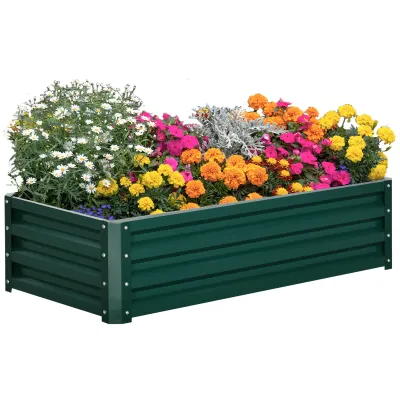 Hochbeet Pflanzkasten, wetterbeständig, offener Boden, verzinkter Stahl, 120 cm x 60 cm x 30,5 cm, Grün