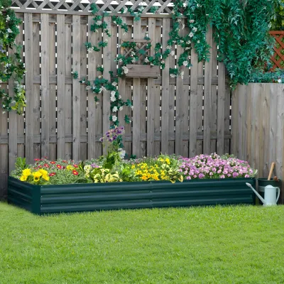 Stahl-Hochbeet, offener Boden, einfacher Aufbau, 95L x 90,5B x 29,8H cm, Grün