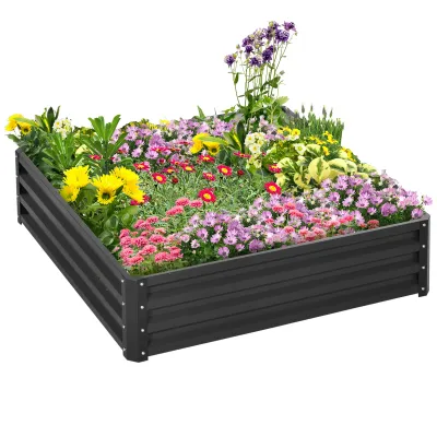 Gartenbeet, Pflanzkasten mit Stahlgehäuse, Grau, 120 x 120 x 30 cm