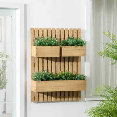 Blumenkasten-Set, Wandmontage, frei versetzbar, Massivholz, 60 x 16 x 80 cm