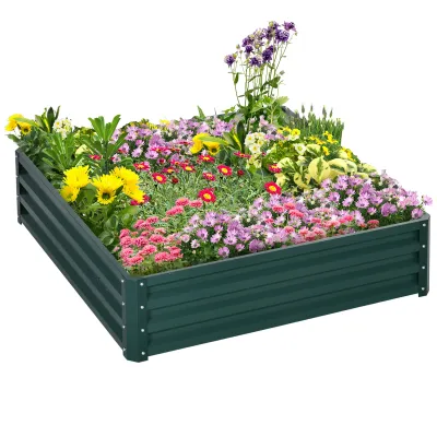 Gartenbeet, Pflanzkasten mit Stahlgehäuse, Grün, 120 x 120 x 30 cm