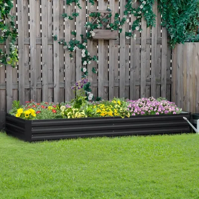 Stahl-Hochbeet, offener Boden, einfacher Aufbau, 95L x 90,5B x 29,8H cm, Grau