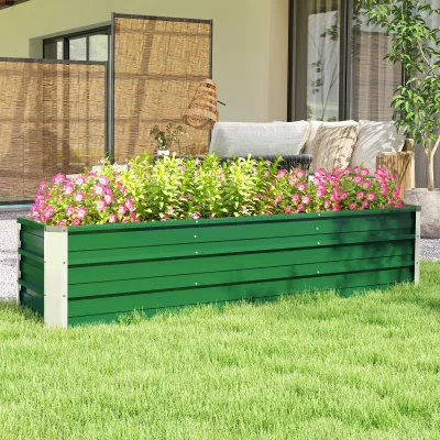 Stahl-Gartenbeet, 3 separate Pflanzbereiche, offener Boden, einfacher Aufbau, 183 x 47 x 40cm, Grün