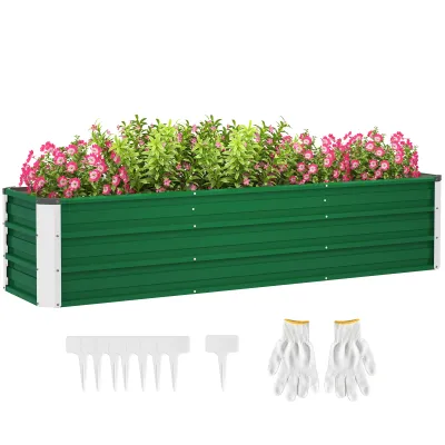 Stahl-Gartenbeet, 3 separate Pflanzbereiche, offener Boden, einfacher Aufbau, 183 x 47 x 40cm, Grün